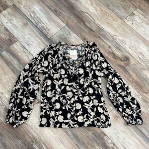 Knox Rose Black and Cream Floral Blouse
